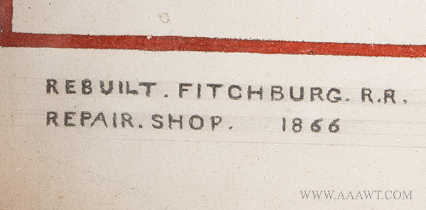 Locomotive, Mixed Media Painting, Hinkley & Dury's Works, Boston
Fitchburg Railroad
American, 19th Century, Signed T.F. Ramsay 1877 to 1888, detail view 2